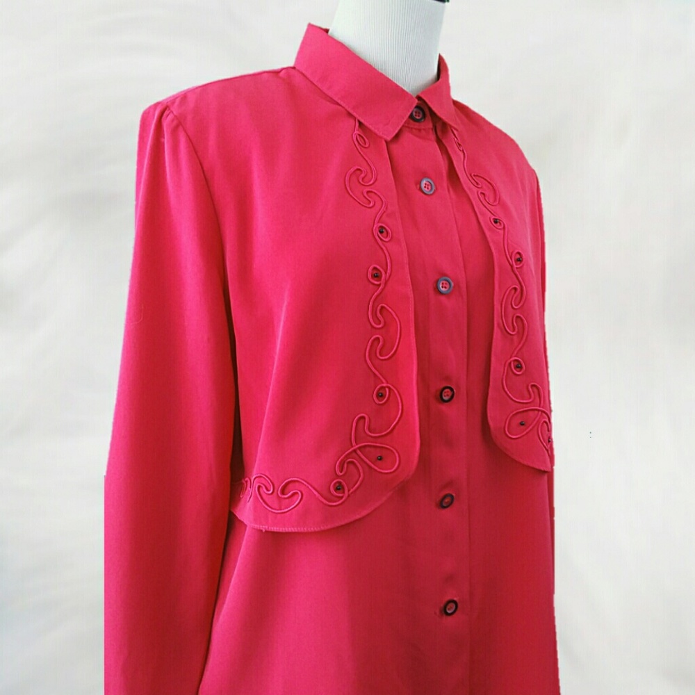 VINTAGE Raspberry Western Yoke Button Up Blouse - Picture 3 of 8